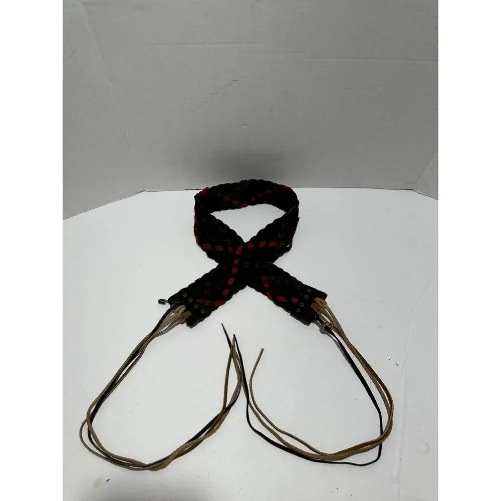 Bohemian Boho Style Woven Braided Black Wrap Belt Women's Fringe Wide Adjustable